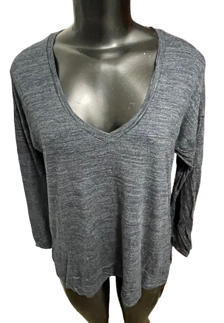 XS Madewell Women's V-Neck Dark Blue Marled Knit Top Side Slits B6005