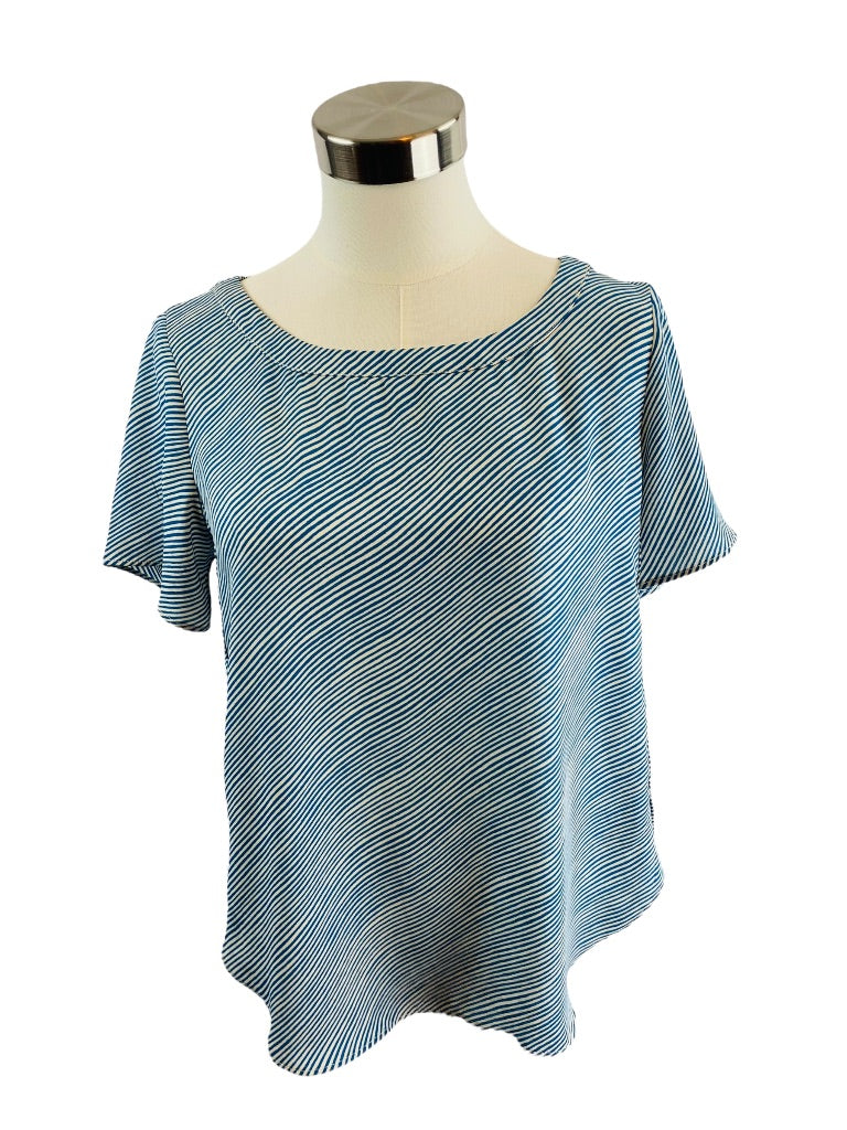 XSP Banana Republic Petite Turquoise Stripe Womens Short Sleeve Blouse