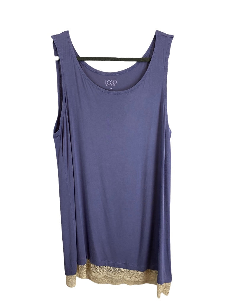 1X LOGO Layers Women's Soft Tunic Tank Top Purple Contrast Lace Flounce Hem