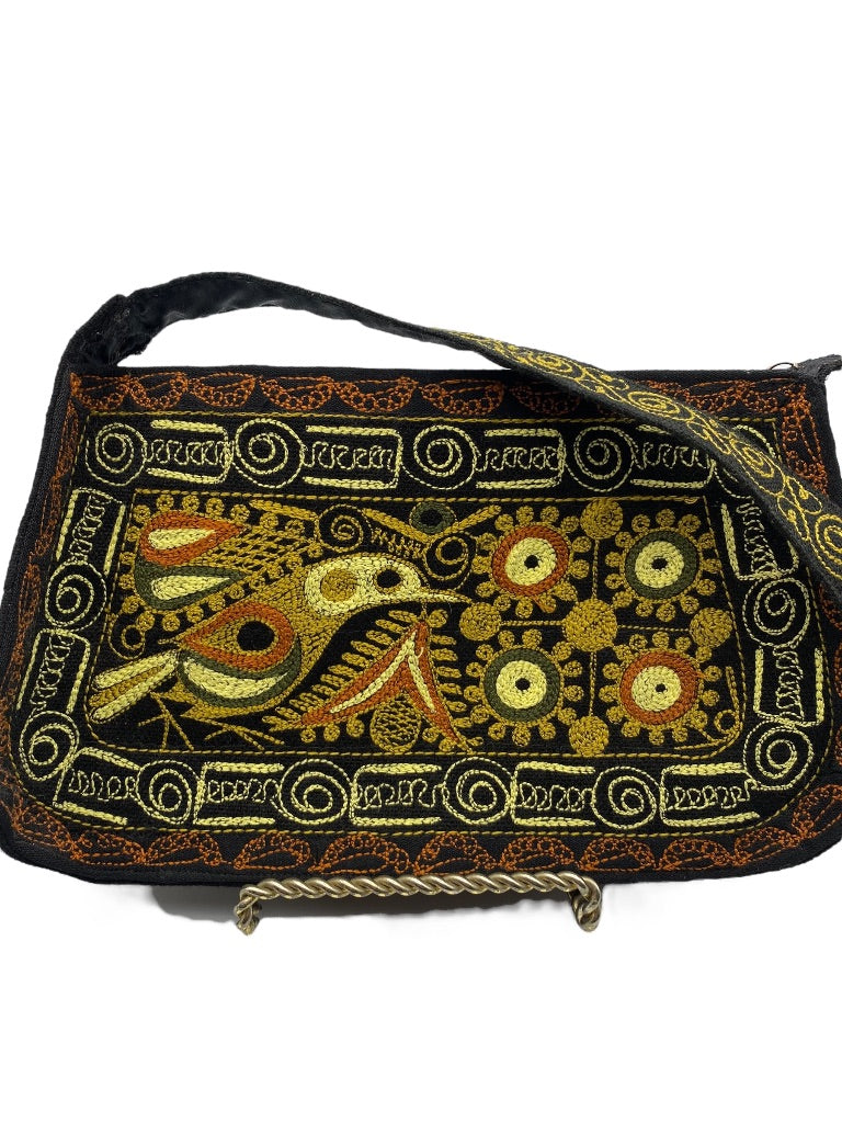 Hippie Boho Embroidered Shoulderbag Fabric Zip Top Bird Design