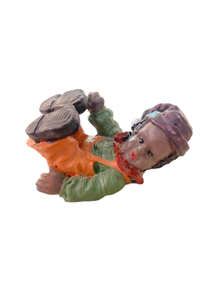 1999 Resin Clown Baby Figurine Orange Overalls 2" Brown Skin