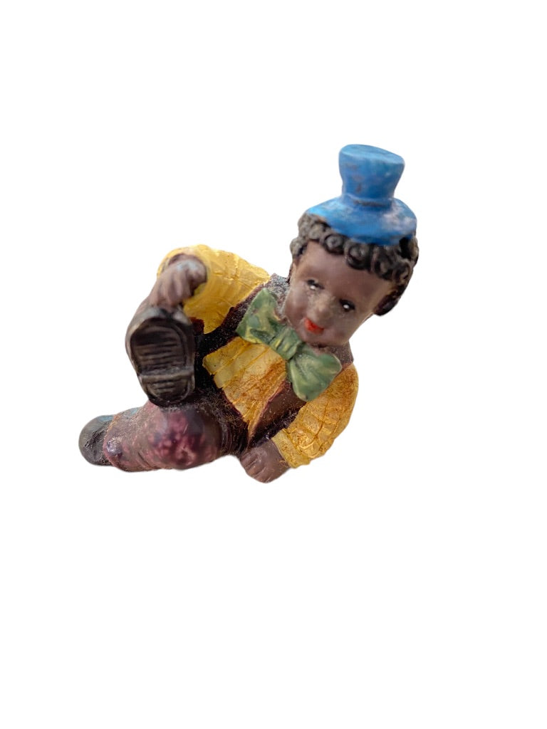 1999 Resin Clown Baby Figurine Brown Overalls 2" Brown Skin