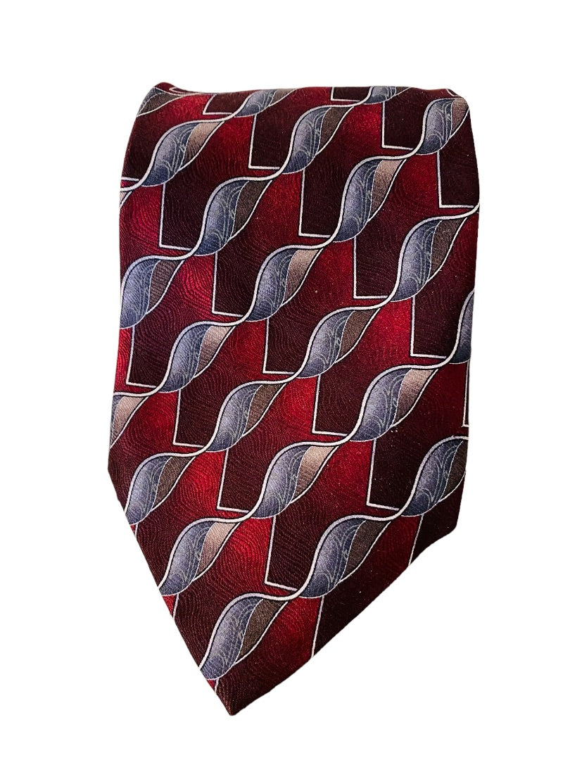 Joseph & Feiss Extra Long Mens 60" Necktie Tie Red Gray 100% Silk