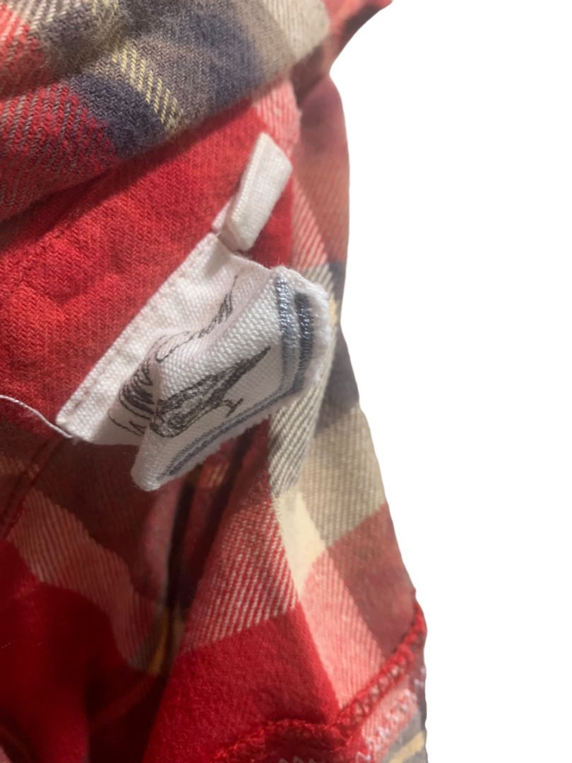 Small White Crow Anthropologie Red Plaid Women's Fitted Button Up Crochet