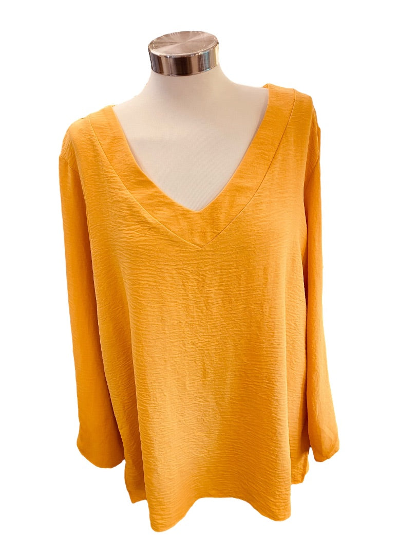 18/20 Asley Stewart Womens New Yellow Gold Crinkle V-Neck Pull Over Blouse Top