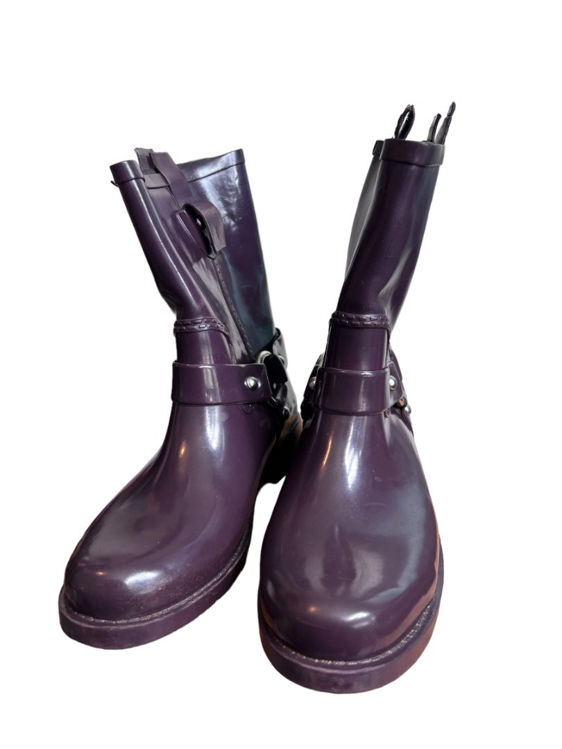 8 MICHAEL KORS Plum Purple Cowboy Rain Boots Damaged - Pull tabs split