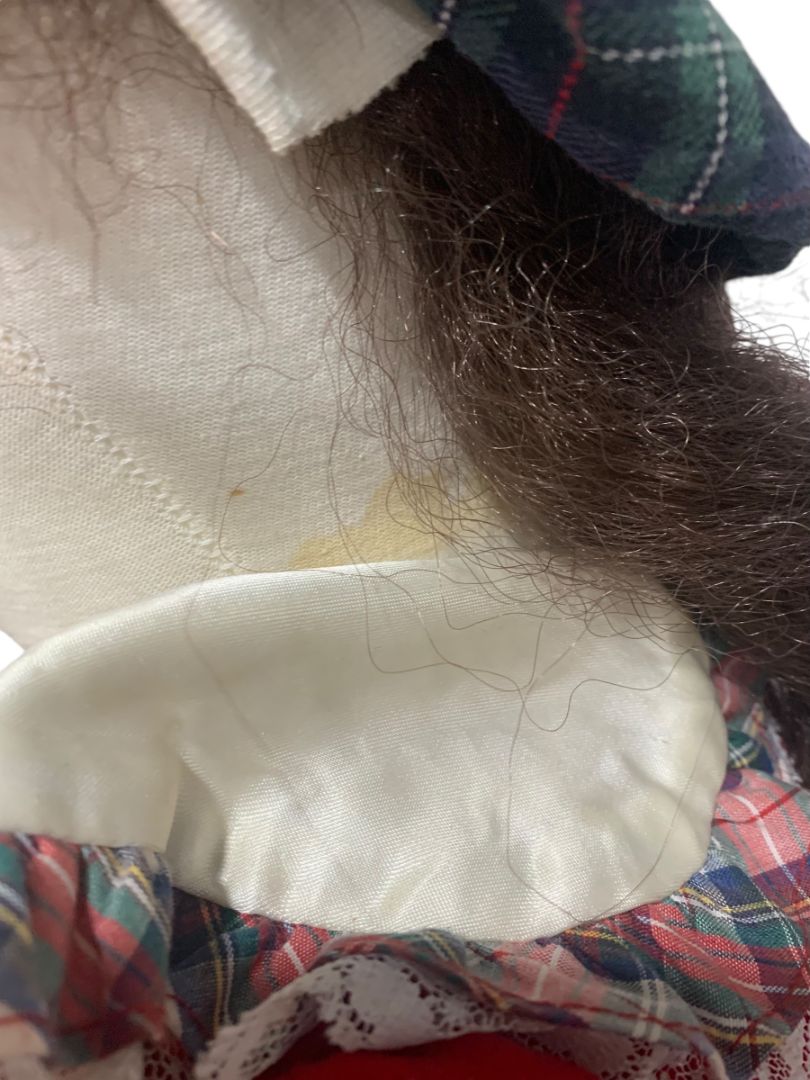 Vintage 1990s Hide n Seek Time Out Doll Girl Brown Braids Red Velour Plaid