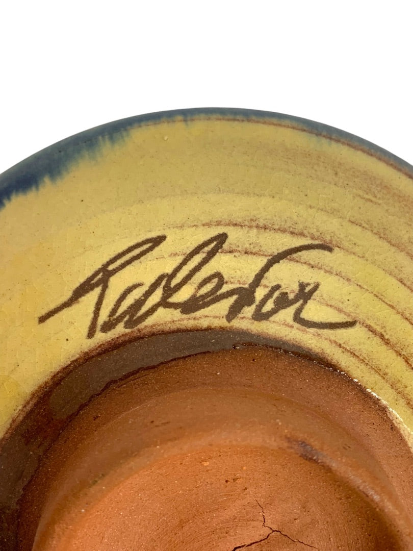 Signed Art Pottery Bowl 6 Inch Pedestal Bowl Vintage Abstract