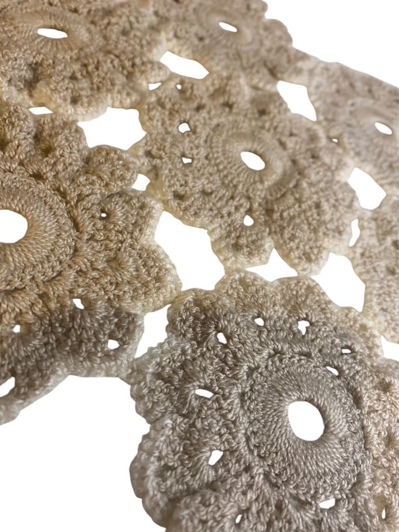Vintage Crocheted Doily Pieced Pattern Beige Ivory Trim 11.5 Inches
