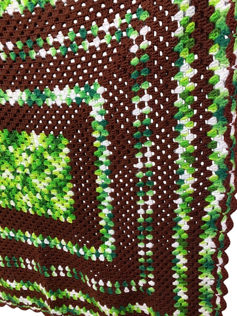 Vintage Brown Green Afghan Throw Blanket 48 Inches Square