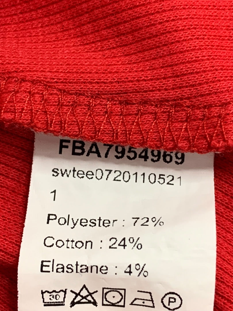 XS Womens Red Ribbed Ruffle Shoulder Shirt Long Sleeve Knit