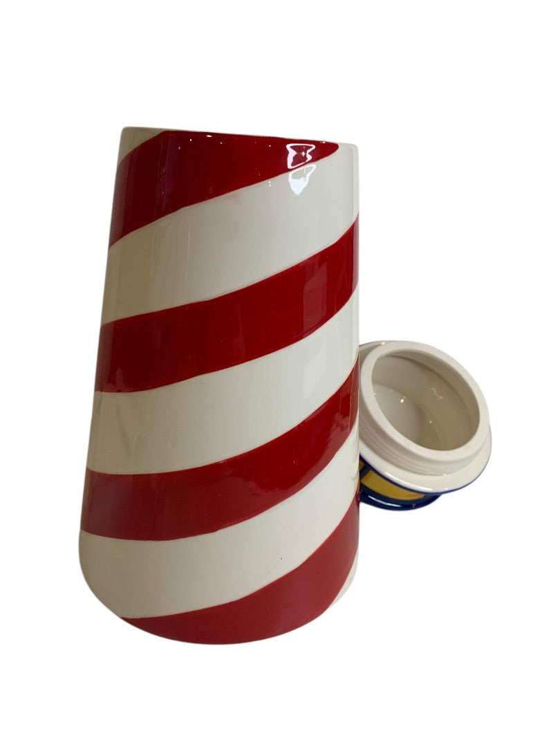 Cheryl's Ceramic Lidded Lighthouse Jar Open Windows 13 Inches Height