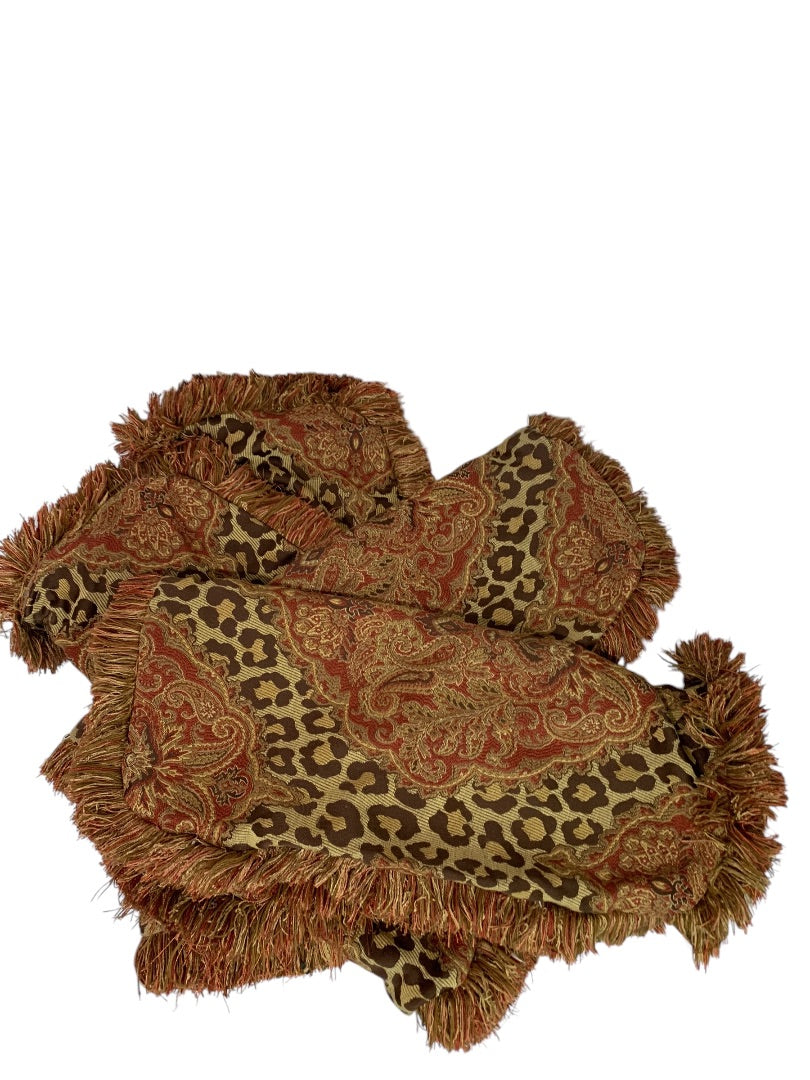 Set of 4 Pillow Covers Animal Print Fringed 18 Inch Square Zip Closure