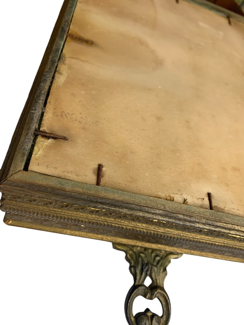 Vintage Victorian Wooden Box Mirror Framed Picture Lid