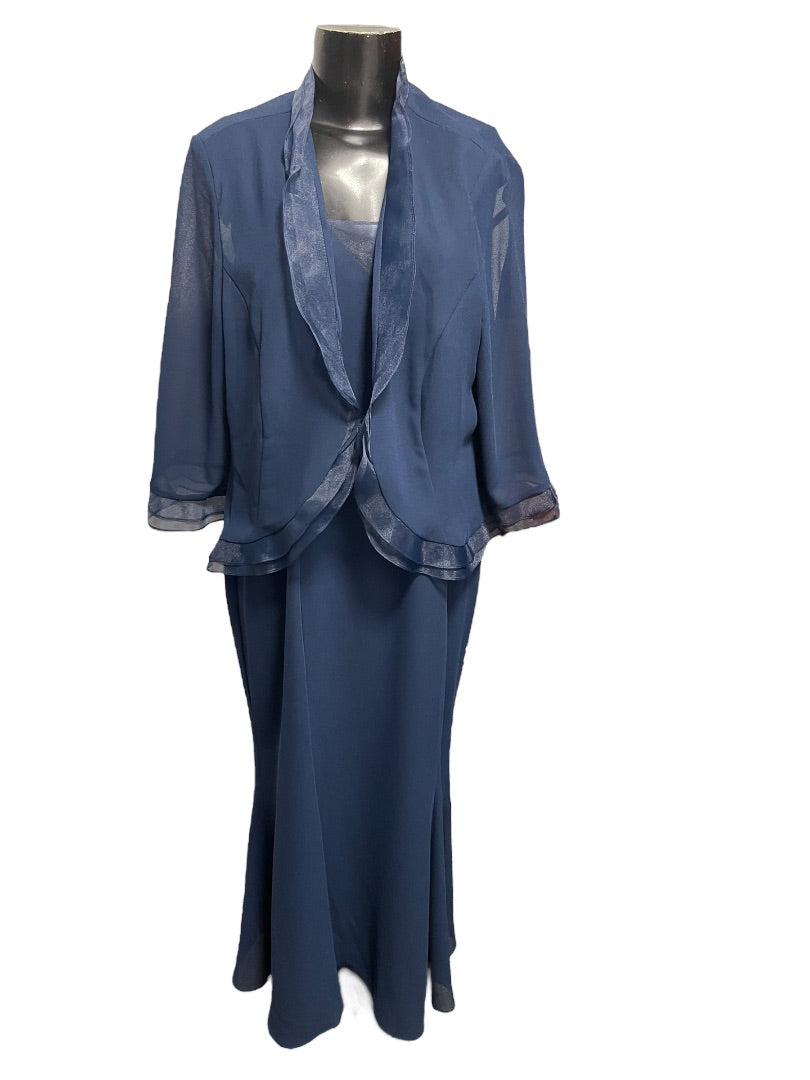 18 Jan's Boutique Eveningwear 2 Piece Full Length Dress & Jacket Navy