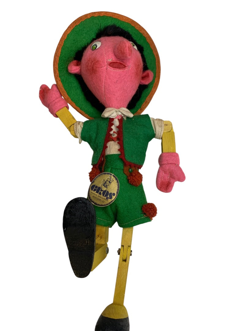 Vintage Pedro Gros Handcrafted Doll Articulated Wood Felt Boy 12.5 Inch
