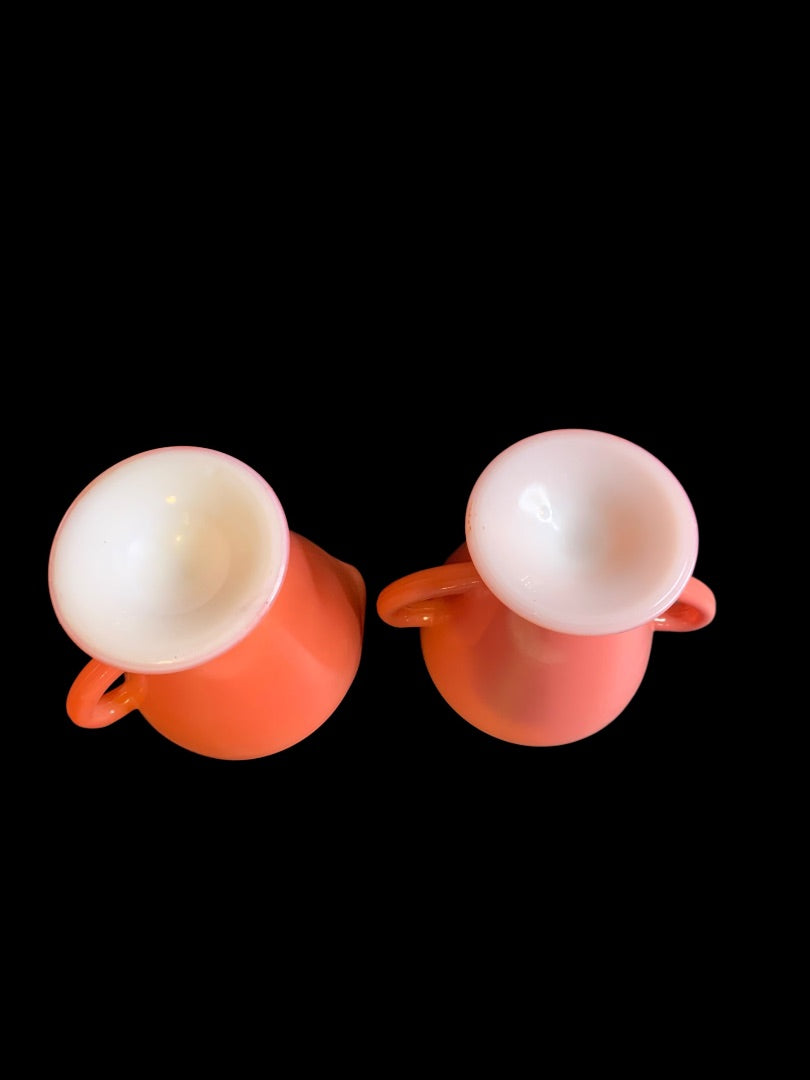 1930s Hazel Atlas Ovide Coral Creamer and Sugar Set Depression Glass