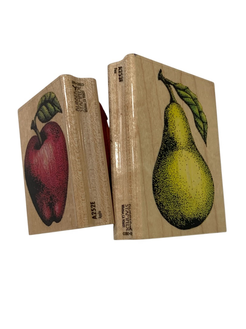 Rubber Stamped Set of 2 Apple A252E and Pear A253F