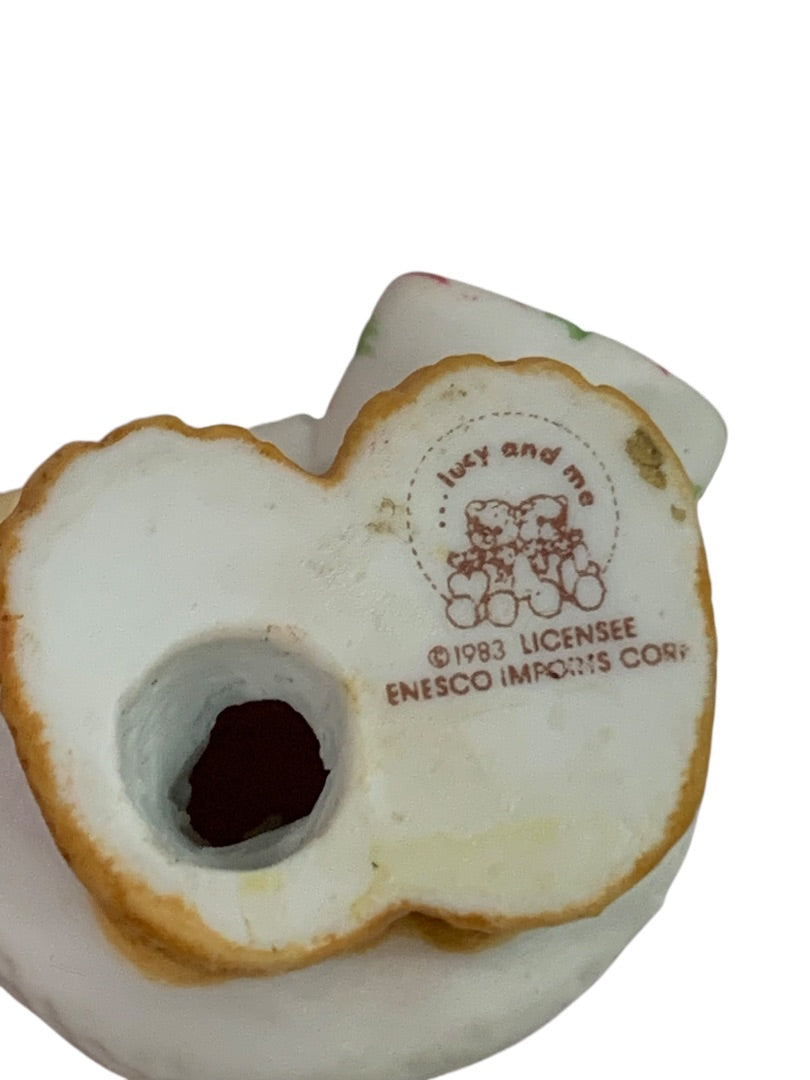 1983 Enesco Ceramic Figurine Lucky and Me Christmas Holiday Bear 2.5 Inches