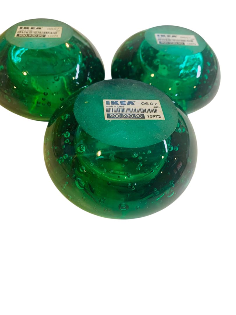Ikea Green Glass Controlled Bubble Candle Tealight Holder Set of 3