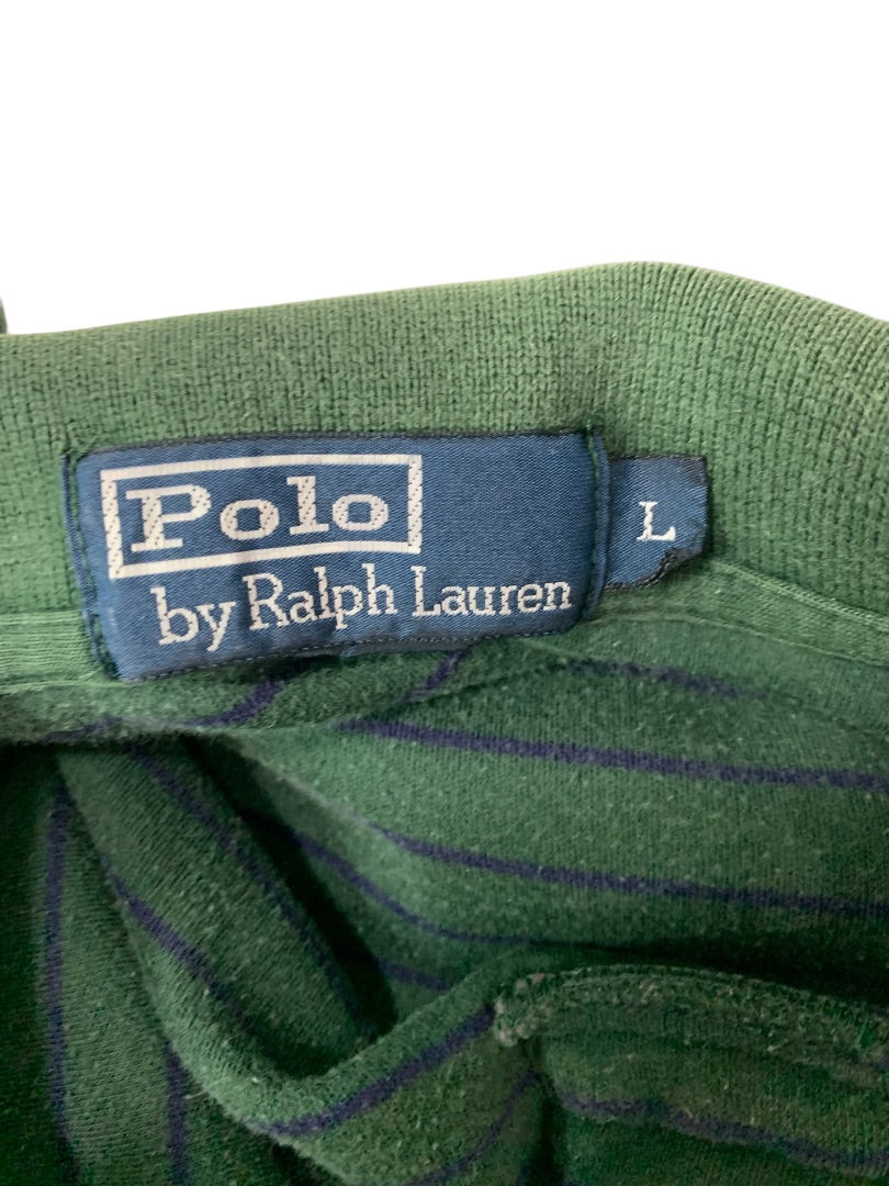 Large Polo by Ralph Lauren Mens Green Blue Striped Shirt Short Sleeve