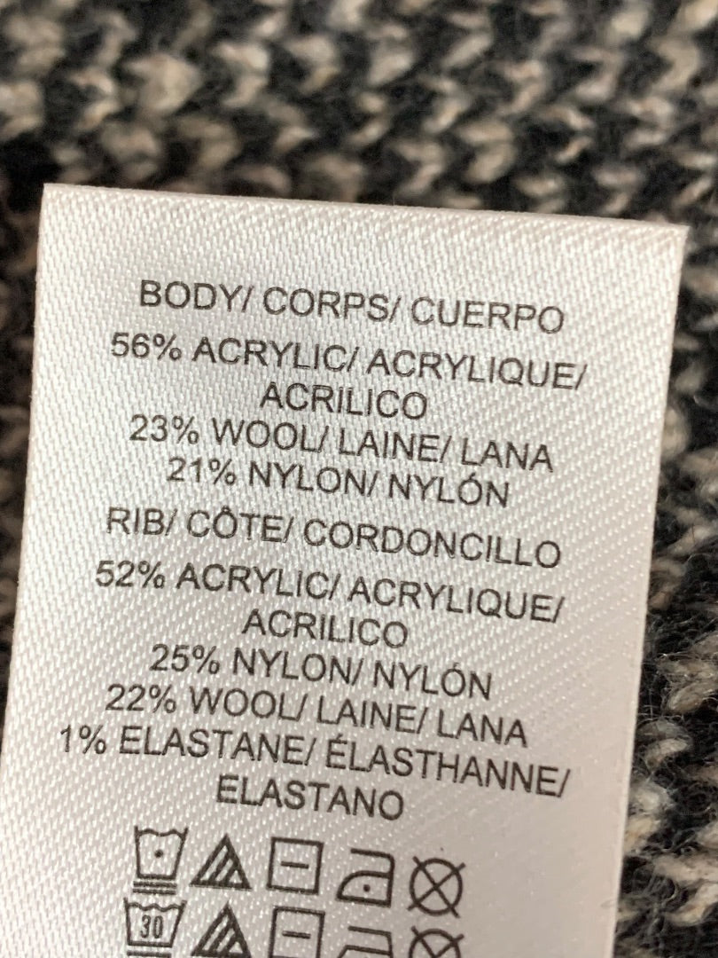 Large Lucky Brand Womens Wool Blend Sweater Buffalo Plaid Gray Black