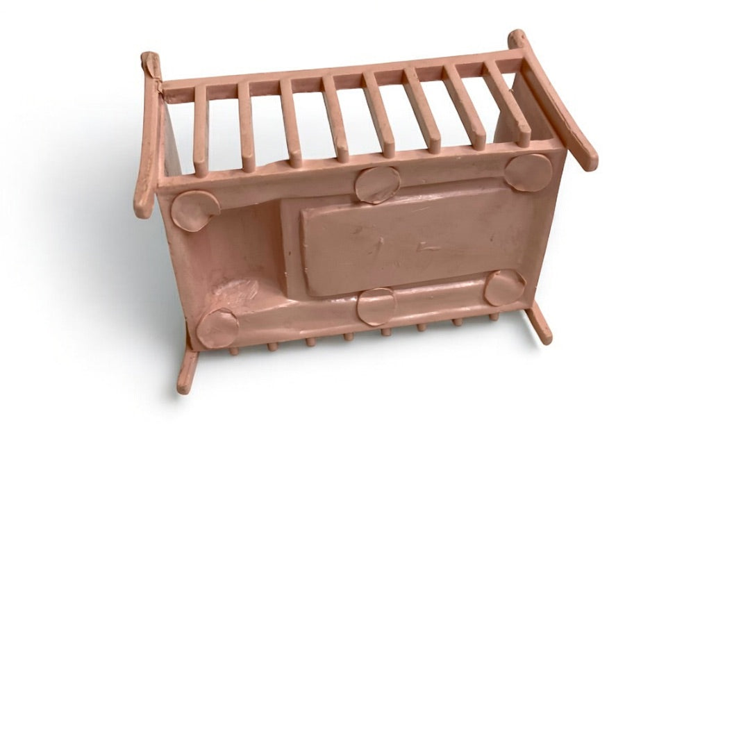 1950s Miniature Dollhouse Crib Baby Pink Plastic 1:18 Scale