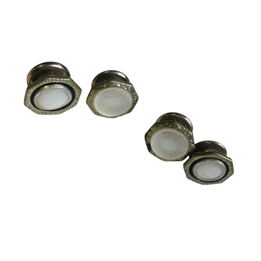 Vintage Snap Cufflinks Contrast Snap Link Silvertone Ornate 13mm