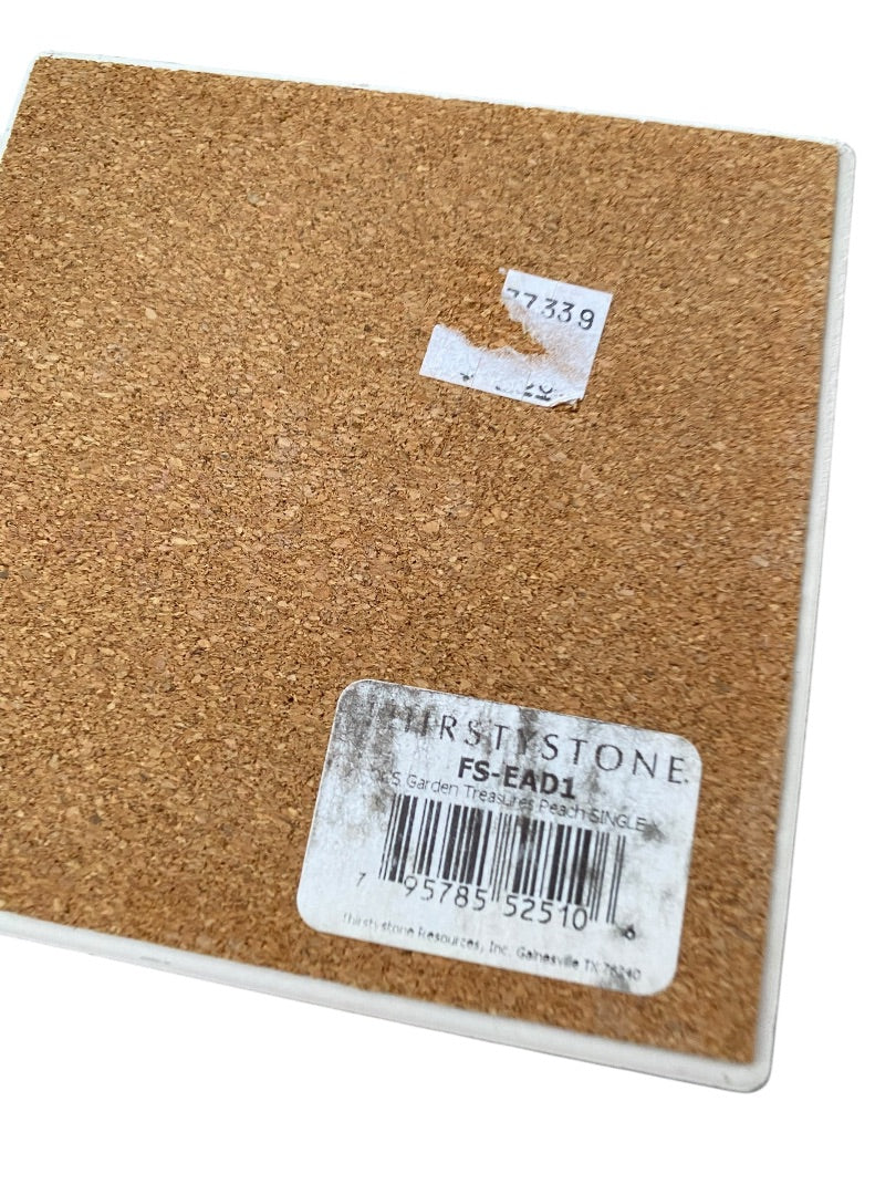 Set of 6 Tile Drink Coasters Cork Backed Peach Cobbler Design 4.25" Square