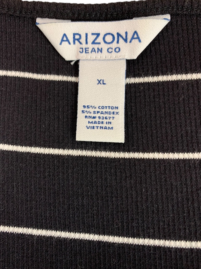XL Arizona Ribbed Tshirt Dress Black White Striped Square Neck