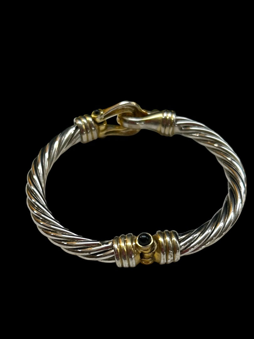 Silvertone and Goldtone Bangle Bracelet Foldover Magnetic Clasp 2.5 Inch Inside Diameter