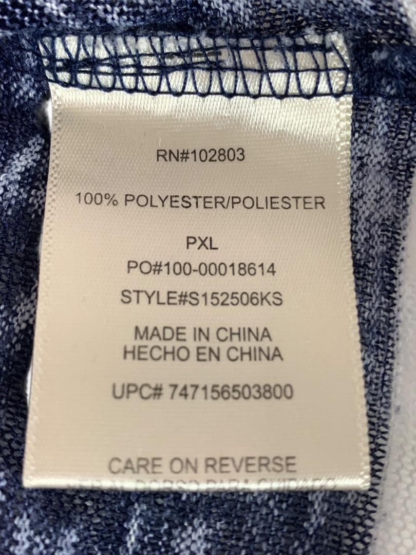 XL Petite Womens Navy Blue White Striped Lightweight Sheer Sweater V-Neck Pocket