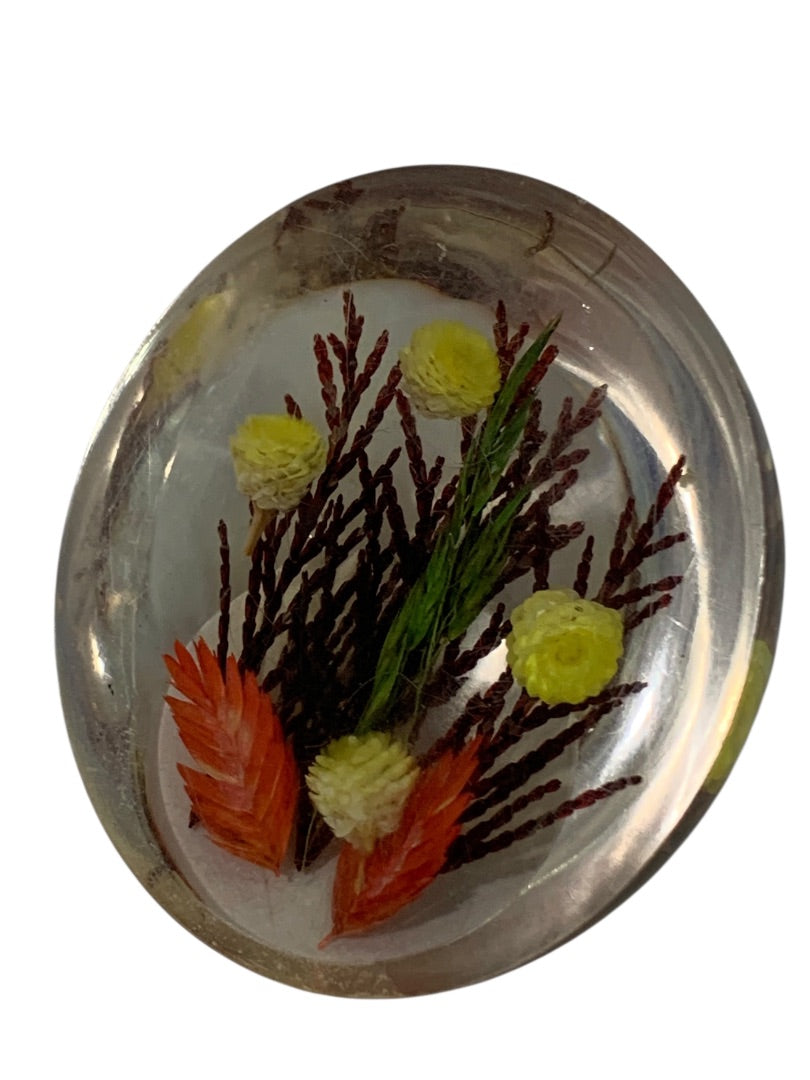 Vintage Acrylic Paperweight Wildflower 2.8 Inch Diameter