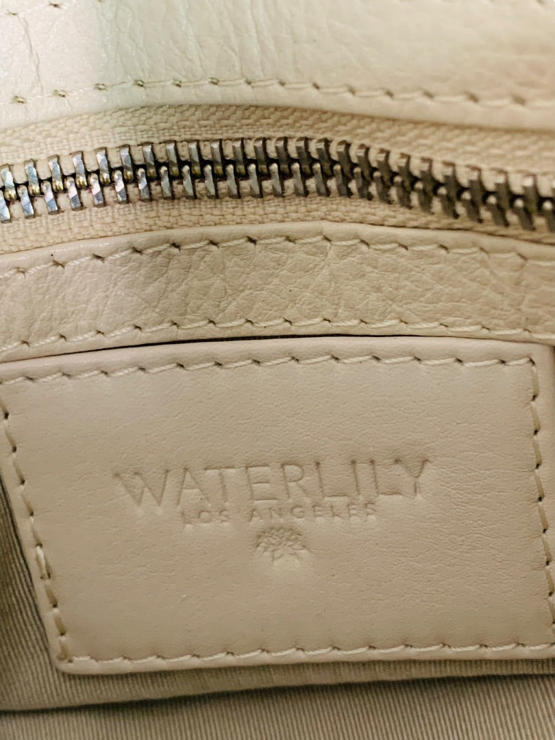 Waterlily Woven Leather Tote Bag Cream Satchel Purse Crossbody Strap Los Angeles