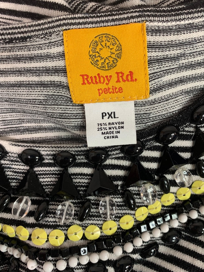XL Petite Ruby Rd Womens Short Sleeve Sweater Embellished Neckline