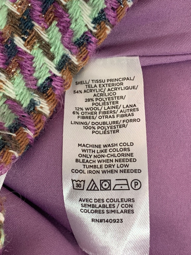 Size 2 Loft New Tweed Skirt Metallic Threading Pockets Side Zip Purple Green Brown