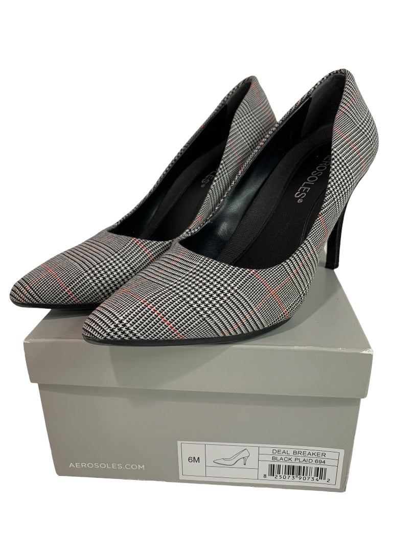Size 6 Aerosoles Womens Plaid Black Heels Deal Breaker 3 Inch