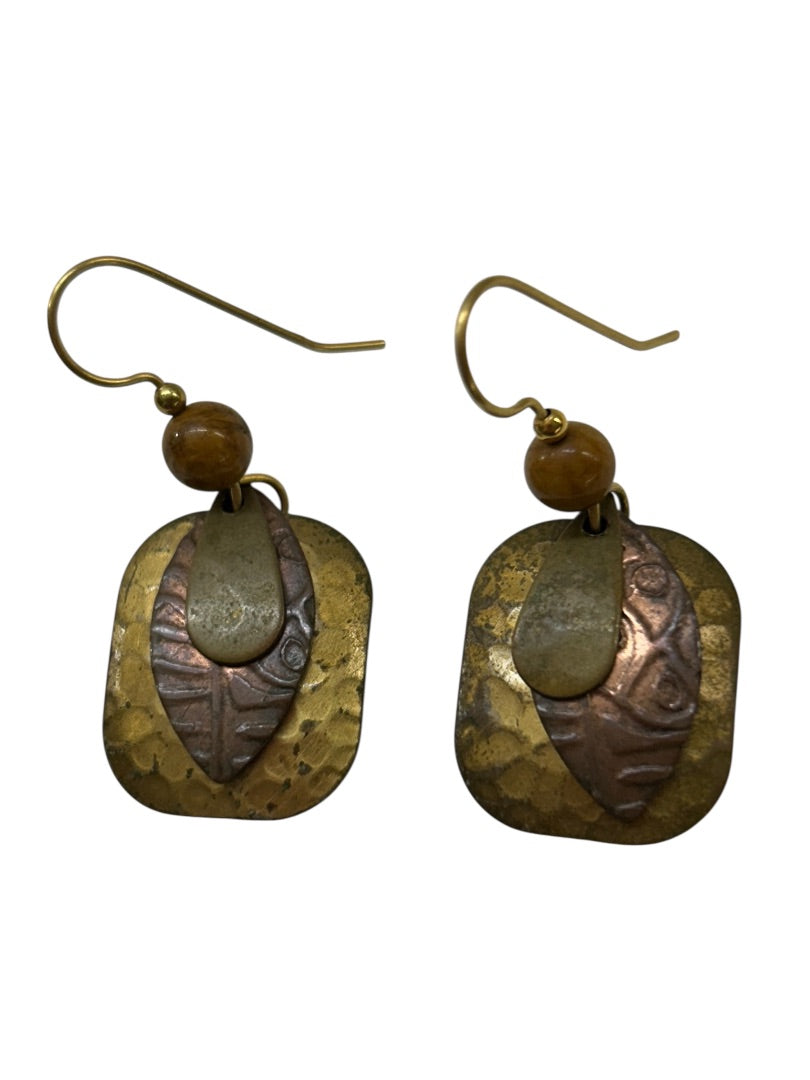 Goldtone Copper Fishhook Earrings Pierced Drop 1.5 Inch Artsy