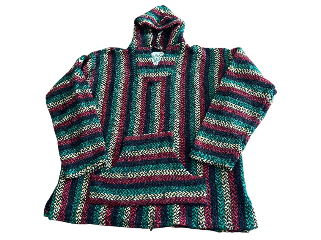 XL Baja Joe Warm Yourself Not the Earth Striped Rasta Hippie Hoodie Pocket