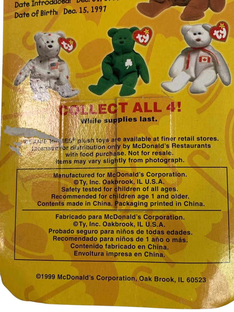 1999 McDonalds Brittania The Bear Ty Beanie 5.5" with Package