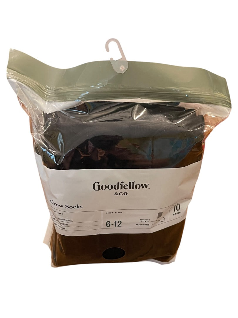 Size 6-12 Goodfellow & Co Mens 10 Pack Crew Socks Black New