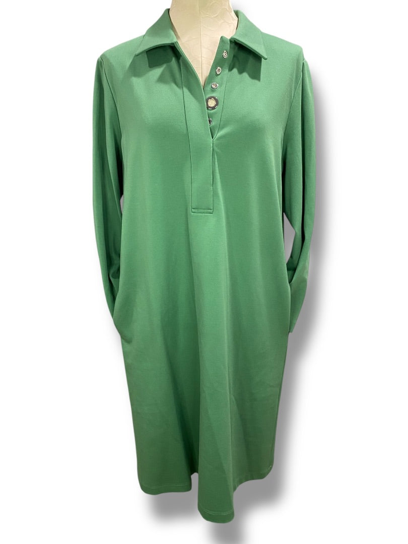 Large Lafayette 148 New Jade Ponte Knit Collared Dress Pockets
