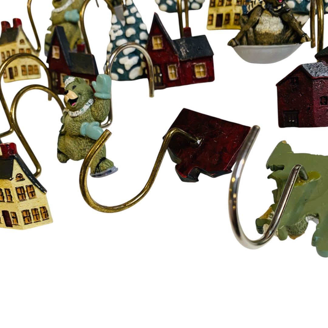 Set of 20 Holiday Winter Shower Curtain Hooks Bear Barn Tree Snow