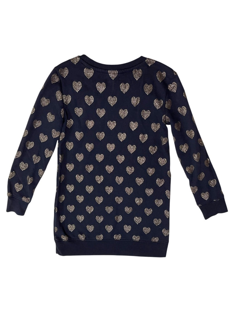Medium (8) Gap Kids Sparkle Heart Sweatshirt Dress Navy Blue