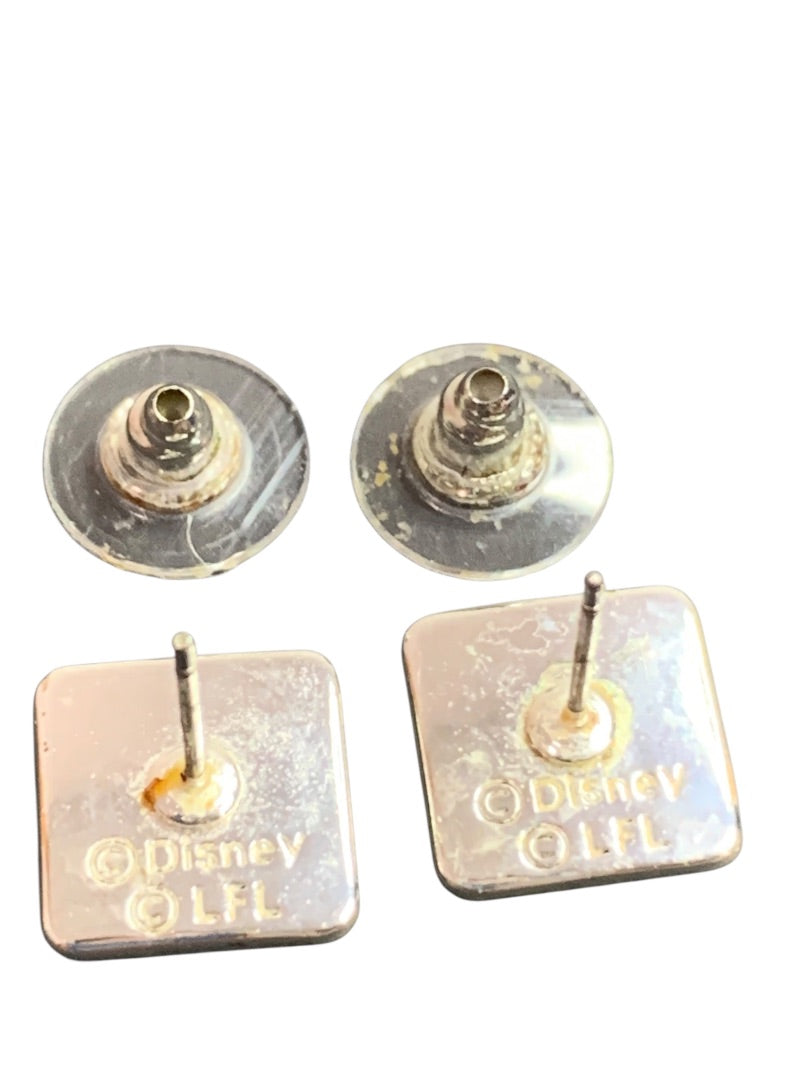 Disney Post Pierced Earrings Enameled .5" Square