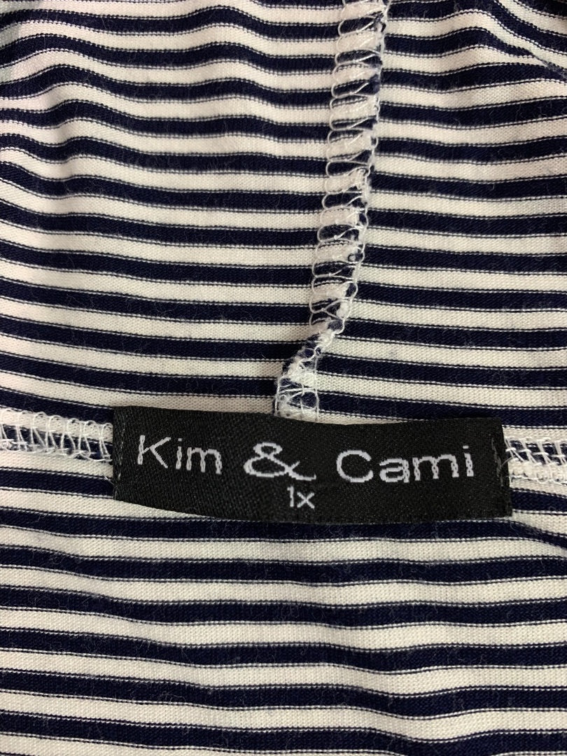 1X Kim & Cami Womens Striped Pullover Hoodie Short Sleeve Lightweight Black White