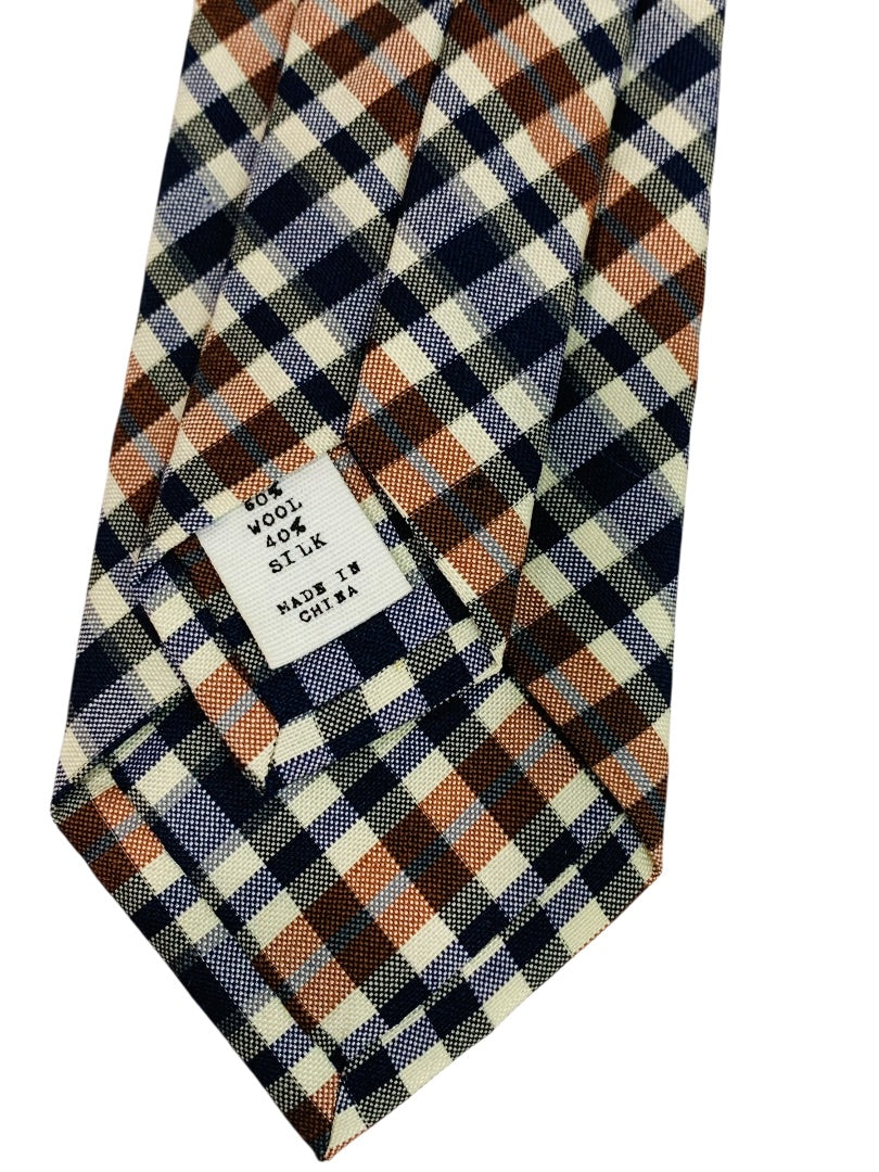 Public Opinion Mens Tie Necktie Plaid Wool Silk Blend 2.5" Width 58" Length