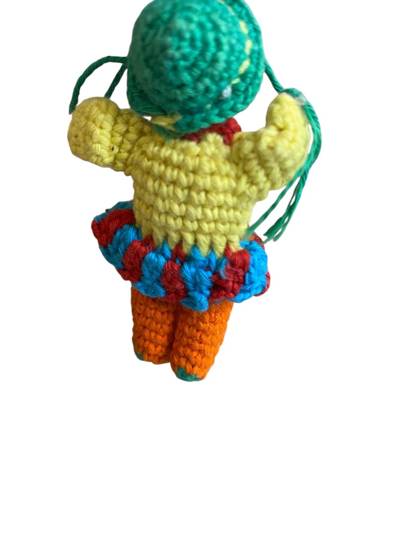 Vintage Amigurumi Japanese Miniature Crochet Doll 3" Silk Face Hanging