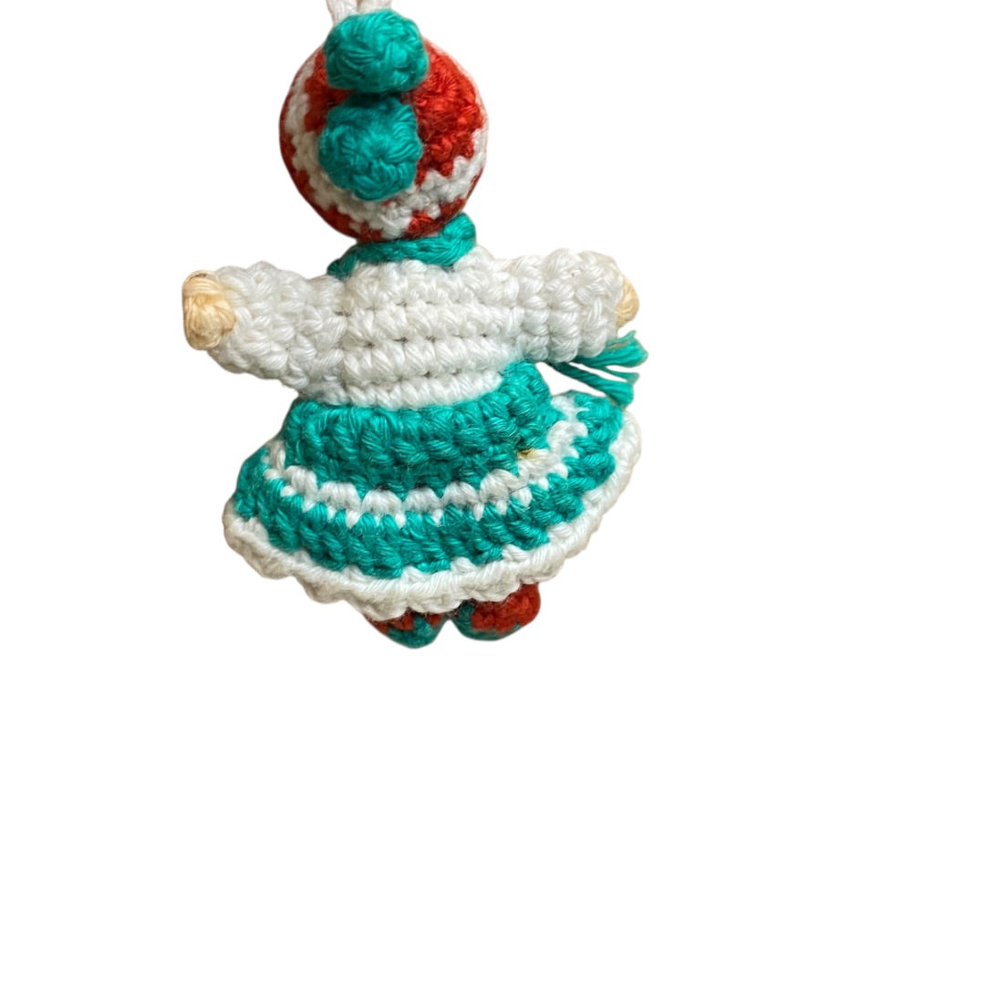 Vintage Amigurumi Japanese Miniature Crochet Girl Doll 2" Silk Face Hanging