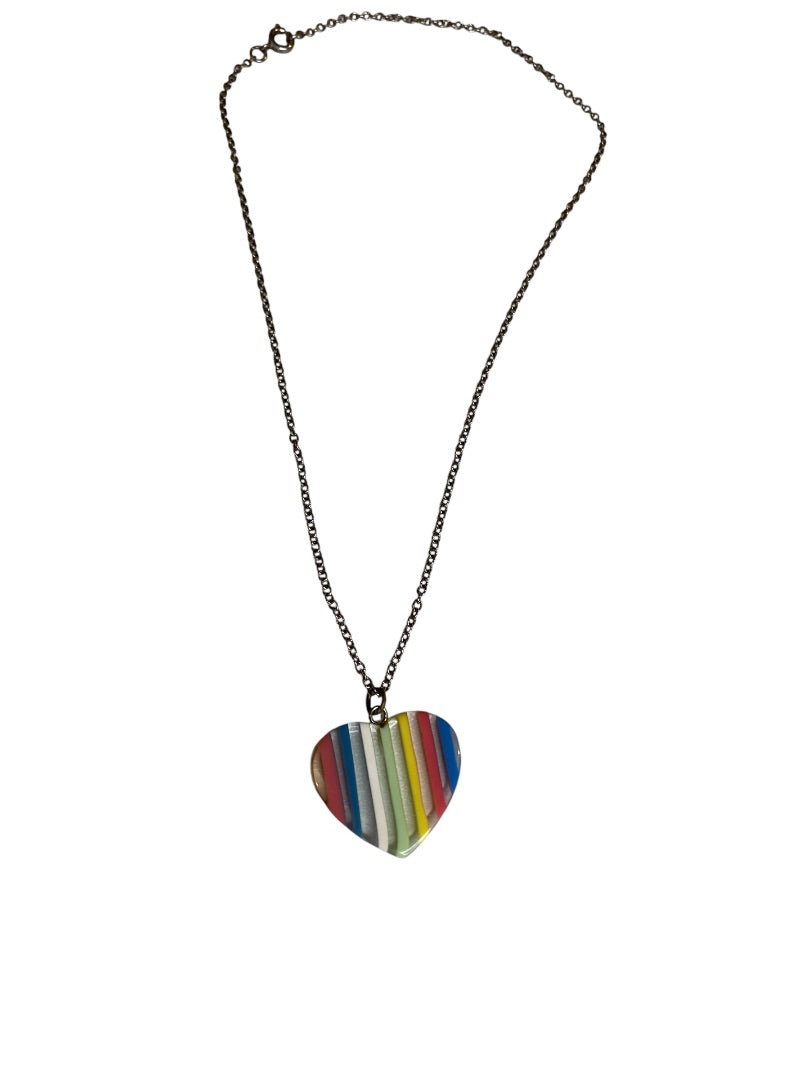 Vintage Heart Necklace 16" Chain 24mm Acrylic Pendant Spring Clasp